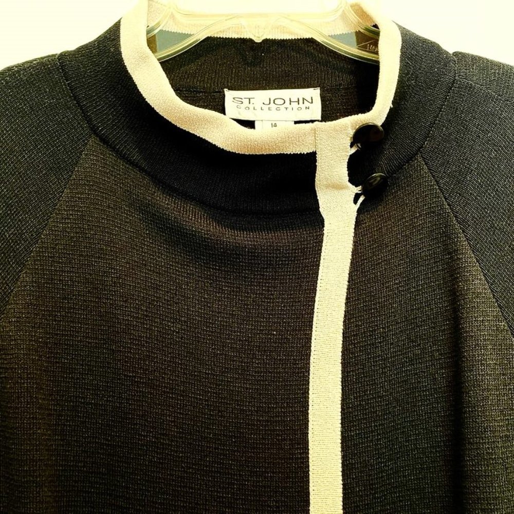 ST JOHN COLLECTION Size 14 16 Contemporary Black & Ivory Blazer Jacket